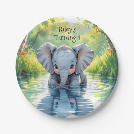 Baby Elephant Themed  Birthday Party Personalized ペーパープレート