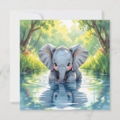 Baby Elephant Themed | First Birthday Party 招待状 (正面)