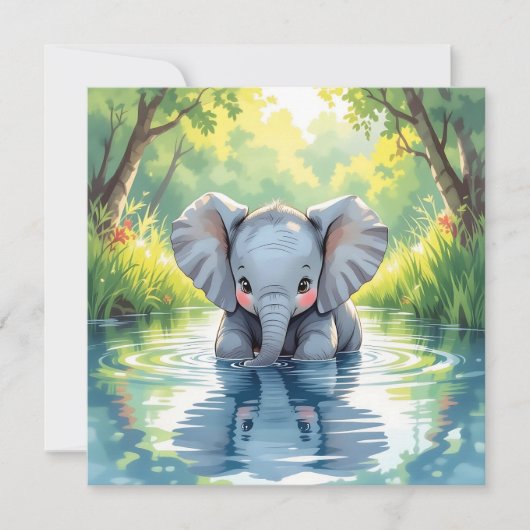 Baby Elephant Themed | First Birthday Party 招待状 (正面)
