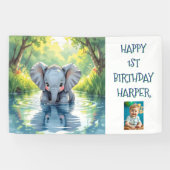 Baby Elephant Themed Personalized Birthday Party 横断幕 (横)