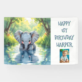 Baby Elephant Themed Personalized Birthday Party 横断幕