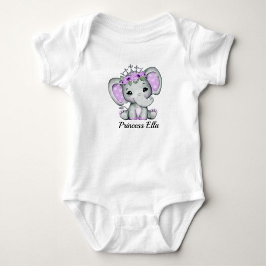 Baby Elephant with Flowers ベビーボディスーツ (正面)