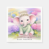 Baby Elephant with Hydrangeas Baby Shower  スタンダードカクテルナプキン (正面)
