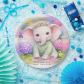 Baby Elephant with Hydrangeas Baby Shower  ペーパープレート (パーティー)