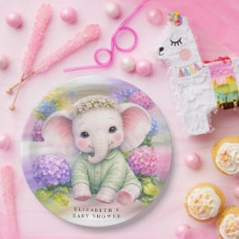 Baby Elephant with Hydrangeas Baby Shower  ペーパープレート