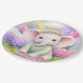 Baby Elephant with Hydrangeas Baby Shower  ペーパープレート (アングル)