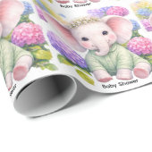 Baby Elephant with Hydrangeas Baby Shower  ラッピングペーパー (ロールコーナー)
