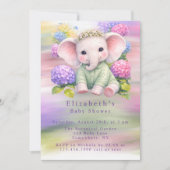 Baby Elephant with Hydrangeas Baby Shower 招待状 (正面)