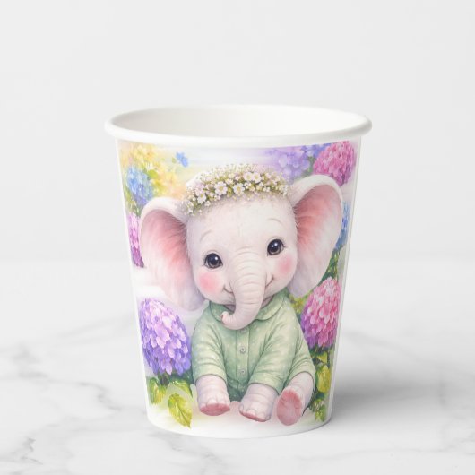 Baby Elephant with Hydrangeas Baby Shower  紙コップ (裏面)