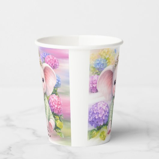 Baby Elephant with Hydrangeas Baby Shower  紙コップ (左)