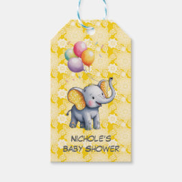 Baby Elephant Yellow Polka Dot Ears Baby Shower ギフトタグ