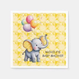 Baby Elephant Yellow Polka Dot Ears Baby Shower スタンダードカクテルナプキン