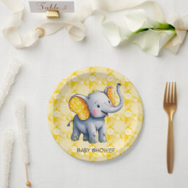 Baby Elephant Yellow Polka Dot Ears Baby Shower ペーパープレート