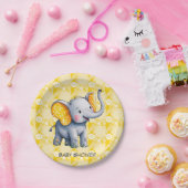 Baby Elephant Yellow Polka Dot Ears Baby Shower ペーパープレート (パーティー)