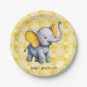 Baby Elephant Yellow Polka Dot Ears Baby Shower ペーパープレート (正面)