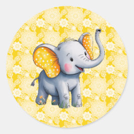 Baby Elephant Yellow Polka Dot Ears Baby Shower ラウンドシール
