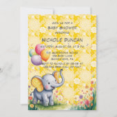 Baby Elephant Yellow Polka Dot Ears Baby Shower 招待状 (正面)
