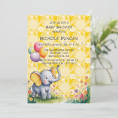 Baby Elephant Yellow Polka Dot Ears Baby Shower 招待状 (スタンド正面)