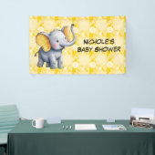 Baby Elephant Yellow Polka Dot Ears Baby Shower 横断幕 (トレードショー)