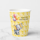 Baby Elephant Yellow Polka Dot Ears Baby Shower 紙コップ (正面)
