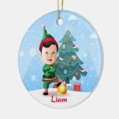 Baby Elf Christmas Ornament, Custom Photo & Name セラミックオーナメント (左)