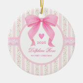 Baby First 1st Christmas Coquette Pink Bow Roses セラミックオーナメント (正面)