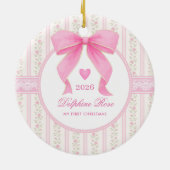 Baby First 1st Christmas Coquette Pink Bow Roses セラミックオーナメント (裏面)