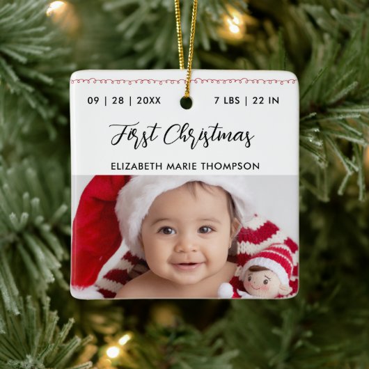 Baby First Christmas Birth Stats Name Calligraphy  セラミックオーナメント (ツリー)