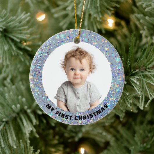 Baby First Christmas Custom Photo Glitter Ornament セラミックオーナメント (ツリー)