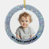 Baby First Christmas Custom Photo Glitter Ornament セラミックオーナメント (正面)