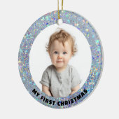 Baby First Christmas Custom Photo Glitter Ornament セラミックオーナメント (左)