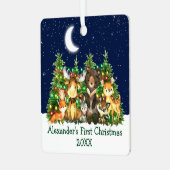 Baby First Christmas Forest Animals Lights Sky メタルオーナメント (正面左)