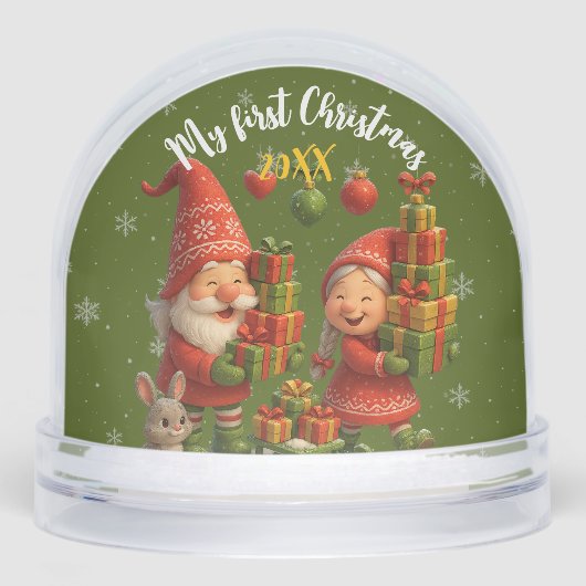 Baby First Christmas Globe  - Cute Holidays Gnomes (正面)