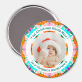 Baby First Christmas Orange Teal Family Photo Gift マグネット (正面/裏面)