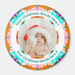 Baby First Christmas Orange Teal Family Photo Gift マグネット