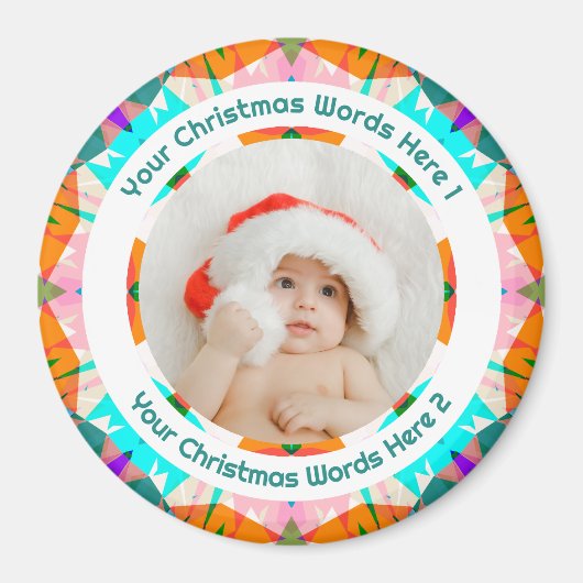 Baby First Christmas Orange Teal Family Photo Gift マグネット (正面)