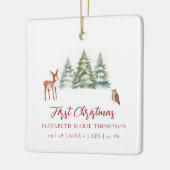 Baby First Christmas Owl Deer Woodland Photo セラミックオーナメント (左)
