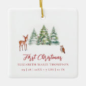 Baby First Christmas Owl Deer Woodland Photo セラミックオーナメント (正面)