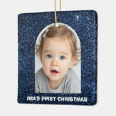 Baby First Christmas Photo Blue Glitter Ornament セラミックオーナメント (左)