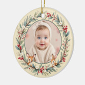 Baby First Christmas Photo Woodland Gold セラミックオーナメント (左)