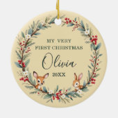 Baby First Christmas Photo Woodland Gold セラミックオーナメント (裏面)