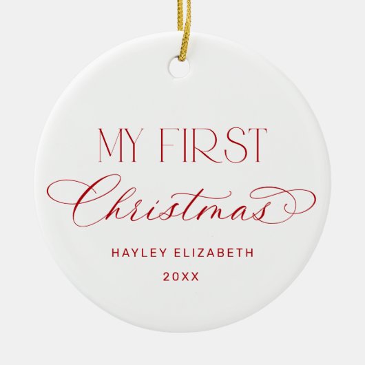 Baby First Christmas Red Photo Keepsake セラミックオーナメント (正面)