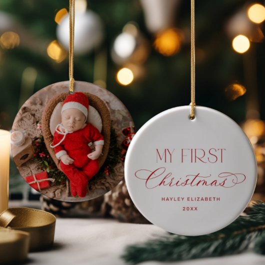 Baby First Christmas Red Photo Keepsake セラミックオーナメント