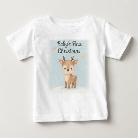 Baby first christmas reindeer cute festive family  ベビーTシャツ (正面)