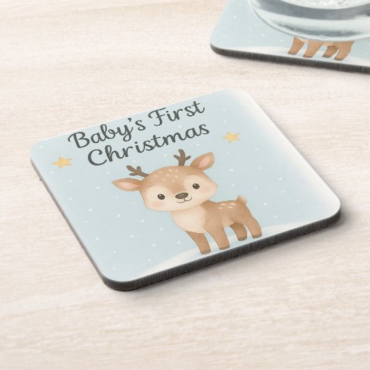 Baby first Christmas reindeer cute festive nursery コースター (左側)