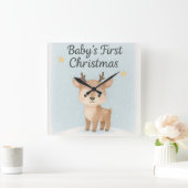 Baby first christmas reindeer cute gentle nursery  スクエア壁時計 (ホーム)