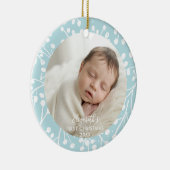 Baby First Christmas Winter Botanical Berries Blue セラミックオーナメント (右)
