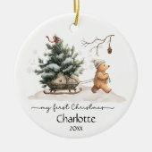 Baby First Christmas Woodland Bear セラミックオーナメント (正面)