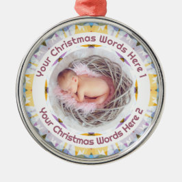 Baby First Christmas Yellow Purple Photo Keepsake メタルオーナメント
