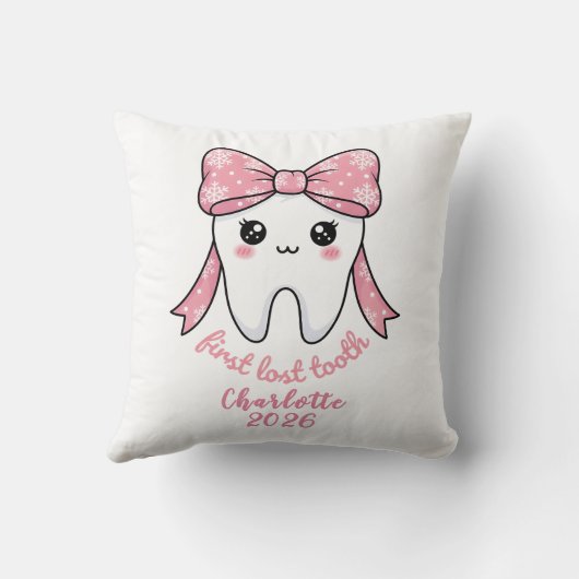 Baby First Tooth Pink Bow Milestone Kawaii Tooth クッション (裏面)